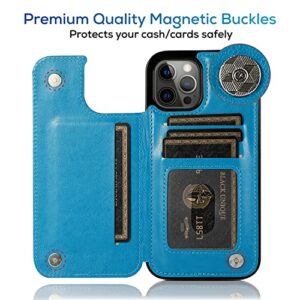 Adirva for iPhone 13 Pro Max Wallet Case for Women - Embossed Butterfly Design with Card Holder, Kickstand and Magnetic Closure - TPU Shockproof Cover for iPhone 13 Pro Max 6.7 Inch (Turquoise)