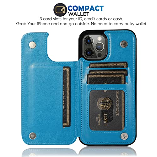 Adirva for iPhone 13 Pro Max Wallet Case for Women - Embossed Butterfly Design with Card Holder, Kickstand and Magnetic Closure - TPU Shockproof Cover for iPhone 13 Pro Max 6.7 Inch (Turquoise)