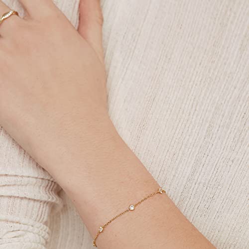 PAVOI 14K Gold Plated Station Bracelet | Simulated Diamond BTY Bracelet | Womens CZ Chain Bracelet | Yellow Gold