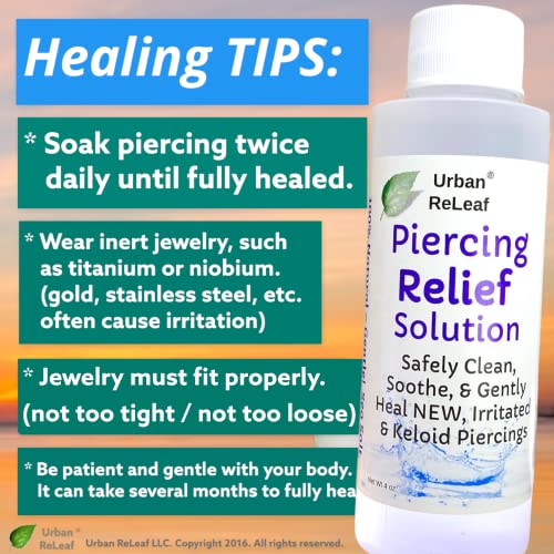 Urban ReLeaf 8 oz. Set Piercing Relief Solution ! Aftercare Sea Salt Help for Keloid, Bump, Irritated & New. Made in USA. Clean Soothe Heal Natural