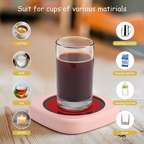 Bsigo Smart Coffee Mug Warmer & Cute Cat Glass Mug Set, Beverage Warmer for Desk Office, Cup Warmer Plate for Milk Tea Water with Two Temperature Setting(Up to 140℉/ 60℃), 8 Hour Auto Shut Off, Clear
