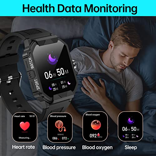 Smart Watch for Men (Receive & Dial), 1.85" Full Screen Fitness Tracker for Android & IOS Phones with Call Blood Pressure Heart Rate Sleep Step Monitor, IP67 Waterproof, Outdoor Sports Smart Watch