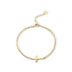 PAVOI 14K Gold Plated Cross Bracelet for Women Jewerly | Simple Gold Bracelet for Women | Confirmation Gift for Girls (Yellow Gold Plated)