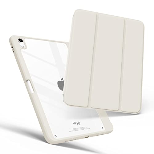 iPad Air 5th Generation case 2022 with Pencil Holder, Air 4th Generation case,Slim Smart Cover with Clear Back Shell for iPad Air 5 Case 10.9 Inch,Support Wireless iPad Pencil Charging,Creamy White