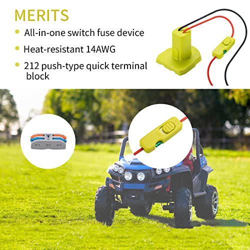 Upgraded 18V Battery Adapter for Ryobi 18V One+ Battery Adapter All-in-one Design of The Fuse and Switch Power Tool Battery Converter Kit 14 Gauge with Fuses & Wire Terminals