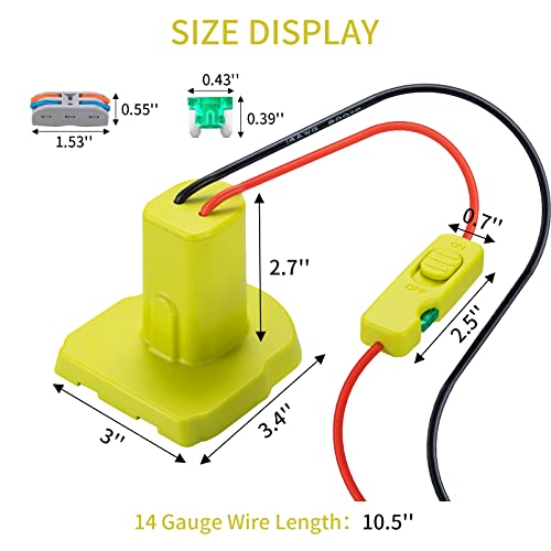 Upgraded 18V Battery Adapter for Ryobi 18V One+ Battery Adapter All-in-one Design of The Fuse and Switch Power Tool Battery Converter Kit 14 Gauge with Fuses & Wire Terminals