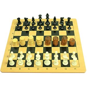 yushifa portable chess sets 2 in 1 chess set with wood chess board，travel chess set 13" x 13" roll-up chess board chess board set for beginner kids chess board game (color : chess set 2 in1)