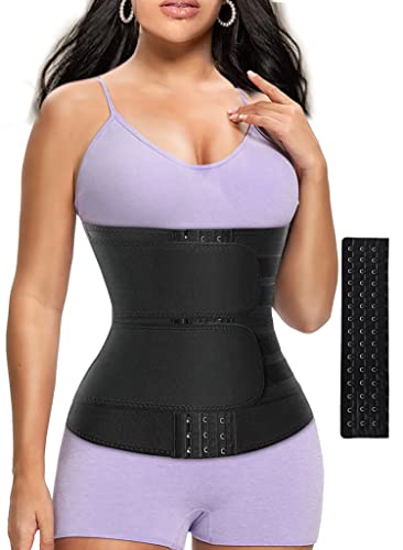 HOPLYNN Sweat Band Waist Trainer for Women Belly with One Extra Hook Black Medium