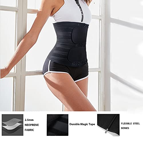 HOPLYNN Sweat Band Waist Trainer for Women Belly with One Extra Hook Black Medium