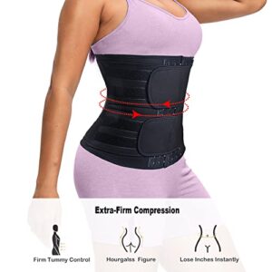 HOPLYNN Sweat Band Waist Trainer for Women Belly with One Extra Hook Black Medium