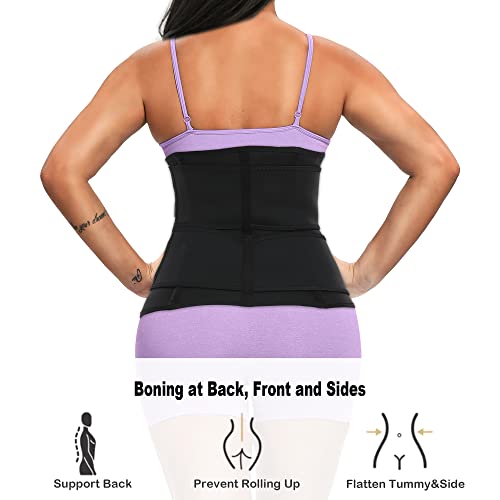 HOPLYNN Sweat Band Waist Trainer for Women Belly with One Extra Hook Black Medium