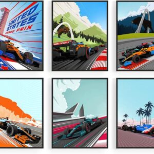 Abstract Formula 1 Racing Car Wall Art, F1 Car Canvas Posters, Inspirational Racing Car Wall Art, Classic Racing Car Art Prints for Bedroom Man Cave Boys Room Decor, Set of 6 (8"x10" Unframed)