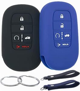 reprotecting silicone rubber key fob cover compatible with (5 buttons) 2022 2023 honda accord civic hr-v cr-v pilot sport si ex ex-l touring (black blue)