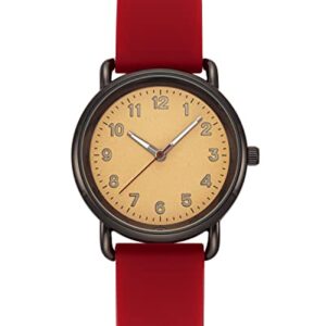 Amazon Essentials Unisex Silicone Strap Watch, Red/Gunmetal Grey