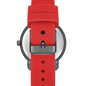 Amazon Essentials Unisex Silicone Strap Watch, Red/Gunmetal Grey