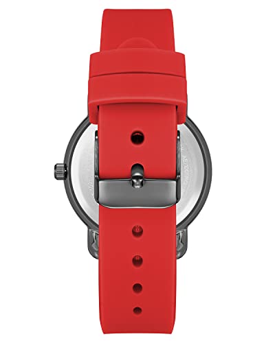 Amazon Essentials Unisex Silicone Strap Watch, Red/Gunmetal Grey