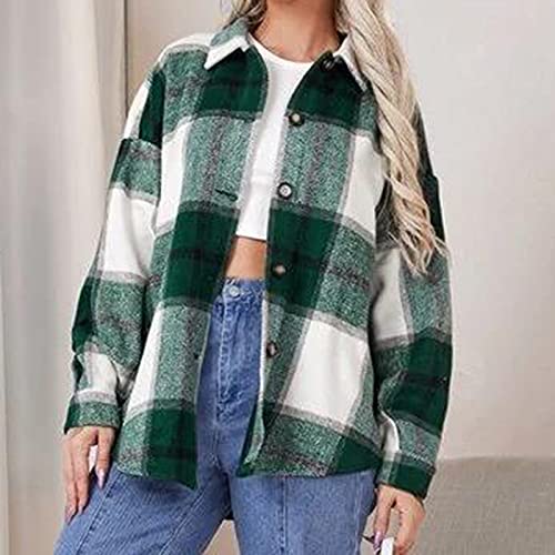 TIFZHADIAO Womens Button Down Wool Blend Coat 2022 Fall Plaid Shacket Casual Lapel Brushed Jackets Outwear with Pockets