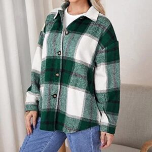 TIFZHADIAO Womens Button Down Wool Blend Coat 2022 Fall Plaid Shacket Casual Lapel Brushed Jackets Outwear with Pockets