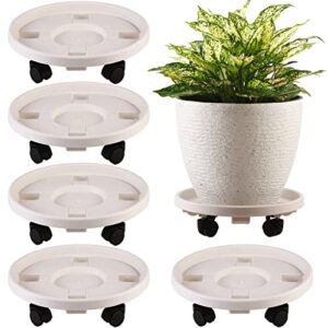 5 packs large plant caddy with wheels13" rolling plant stands heavy-duty plastic plant roller base pot movers plant saucer on wheels indoor outdoor plant dolly with casters planter tray coaster white
