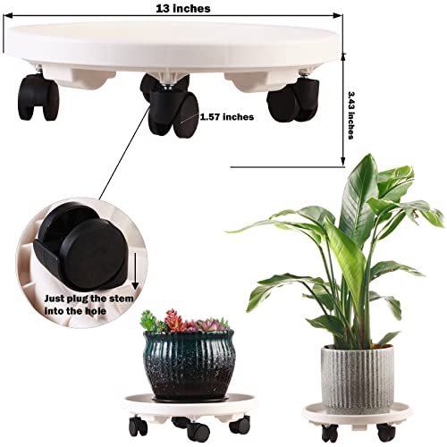 5 Packs Large Plant Caddy with Wheels13" Rolling Plant Stands Heavy-duty Plastic Plant Roller Base Pot Movers Plant Saucer on Wheels Indoor Outdoor Plant Dolly with Casters Planter Tray Coaster White