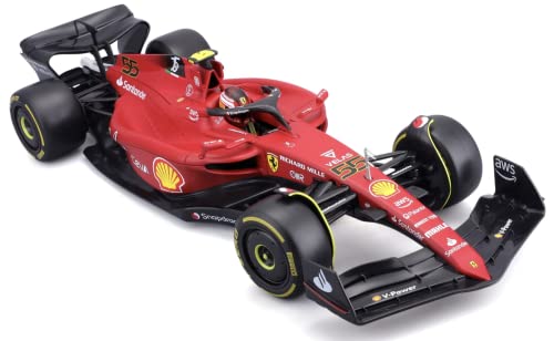 Bburago - 1/18 Scale Model Compatible with Ferrari Replica Miniature Model Compatible with Scuderia F1-75 # 55 Compatible with Carlos Sainz Season 2022 Formula 1 Scale Model Collectible (Red)