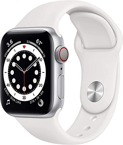 Apple Watch Series 6 (GPS + Cellular, 40mm) - Silver Aluminum Case with White Sport Band (Renewed)