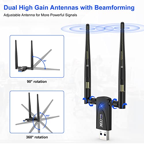 WiFi 6 USB Adapter for PC, XDO Wireless USB WiFi Adapter for Desktop Laptop Computer, USB 3.0 WiFi Dongle High Gain Dual Band 2.4G/5GHz, AX1800Mbps MU-MiMO Wireless Network Adapter for Windows 10/11
