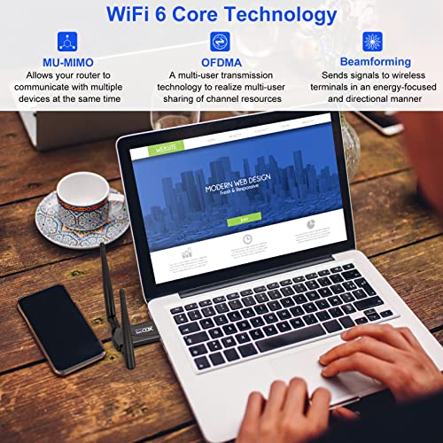 WiFi 6 USB Adapter for PC, XDO Wireless USB WiFi Adapter for Desktop Laptop Computer, USB 3.0 WiFi Dongle High Gain Dual Band 2.4G/5GHz, AX1800Mbps MU-MiMO Wireless Network Adapter for Windows 10/11