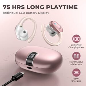 Wireless Earbuds,Ture Wireless Bluetooth 5.3 Earbuds,75H Playtime IPX7 Waterproof Headphones with LED Digital Display & CVC 8.0 Noise Cancelling Mic in-Ear Earphone for iPhone Android Rose Gold