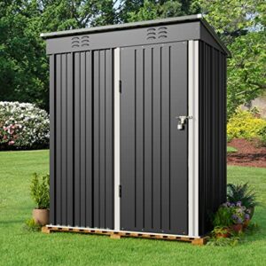 Gizoon 5'x 3'Outdoor Storage Shed with Singe Lockable Door,Galvanized Metal Shed with Air Vent Suitable for The Garden,Tiny House Storage Sheds Outdoor for Backyard Patio Lawn-Dark Gray
