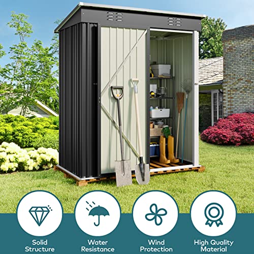 Gizoon 5'x 3'Outdoor Storage Shed with Singe Lockable Door,Galvanized Metal Shed with Air Vent Suitable for The Garden,Tiny House Storage Sheds Outdoor for Backyard Patio Lawn-Dark Gray