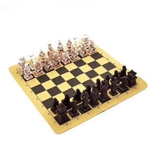 portable chess set,travel chess game,unique handmade chess pieces and folding leather chessboard for kids adults family chess