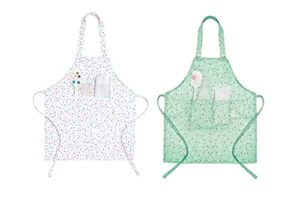 tovla jr. kids apron set - 2-pack kid apron with pockets - comfortable cotton child apron - colorful childrens aprons - toddler apron for cooking, baking, painting - fun aprons for girls, boys 4-10