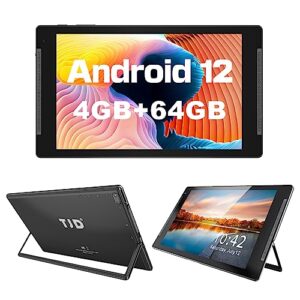android 12 tablet, 10 inch tablets, 64gb rom 512gb expand tablet, quad core processor, hd ips screen, 8mp dual camera, wi-fi, g+g, bluetooth, 6000mah battery google gms tablet stand