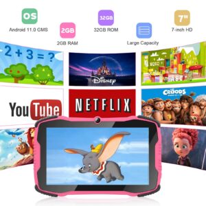 Tablet for Kids 7 Kids Tablet for Toddlers Tablet with Case Included, Kids Learning Tablet with Wi-Fi Dual Camera 2GB 32GB, Parental Control, Youtube, Netflix,Shock Proof Children Tablet for Boy Girls