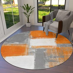 thanksgiving rugs abstract geometric graffiti oil painting orange carpet non-slip area rug stain-proof accent area rug for bedroom living room home decoration, 4 feet soft round carpet absorbent