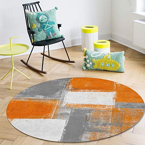 Thanksgiving Rugs Abstract Geometric Graffiti Oil Painting Orange Carpet Non-Slip Area Rug Stain-Proof Accent Area Rug for Bedroom Living Room Home Decoration, 4 Feet Soft Round Carpet Absorbent