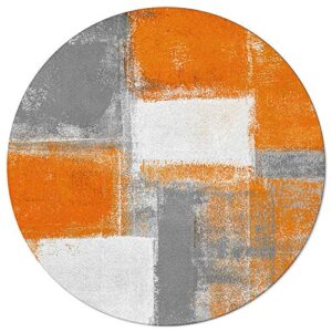 Thanksgiving Rugs Abstract Geometric Graffiti Oil Painting Orange Carpet Non-Slip Area Rug Stain-Proof Accent Area Rug for Bedroom Living Room Home Decoration, 4 Feet Soft Round Carpet Absorbent