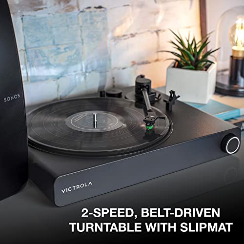 Victrola Stream Onyx Turntable - 33-1/3 & 45 RPM Vinyl Record Player, Works with Sonos Wirelessly, High Precision Magnetic Cartridge, Semi-Automatic, Multiple Connections, Black Matte Finish