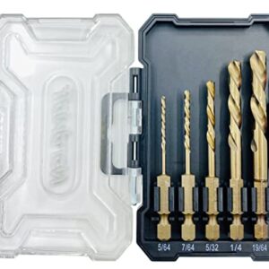 NordWolf 5-Piece Cobalt Alloy Steel Left Hand Drill Bit Set, Reverse Twist with 1/4" Hex Shank for Screw Extractors, SAE Sizes 5/64"-7/64"-5/32"-1/4"-19/64" in Storage Box