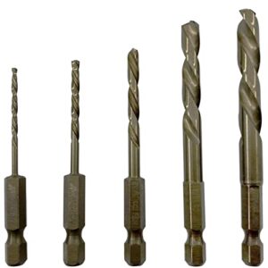 NordWolf 5-Piece Cobalt Alloy Steel Left Hand Drill Bit Set, Reverse Twist with 1/4" Hex Shank for Screw Extractors, SAE Sizes 5/64"-7/64"-5/32"-1/4"-19/64" in Storage Box