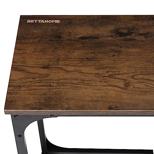 BETTAHOME C Shaped End Table, Side Table, for Couch, Bed, Chair, Living Room, Bedroom, Slides Under Sofa, Tray for Snack, Laptop, TV Dinner, Rustic Brown and Black BT001A