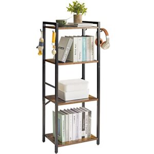 ymyny bookcase, 4-tier narrow ladder bookshelf, freestanding shelving unit, multifunctional storage rack, for home office living room bedroom kitchen, plant stand, rustic brown, 44*16.9*11.4"uhbc004h