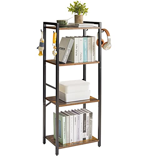 YMYNY Bookcase, 4-Tier Narrow Ladder Bookshelf, Freestanding Shelving Unit, Multifunctional Storage Rack, for Home Office Living Room Bedroom Kitchen, Plant Stand, Rustic Brown, 44*16.9*11.4"UHBC004H