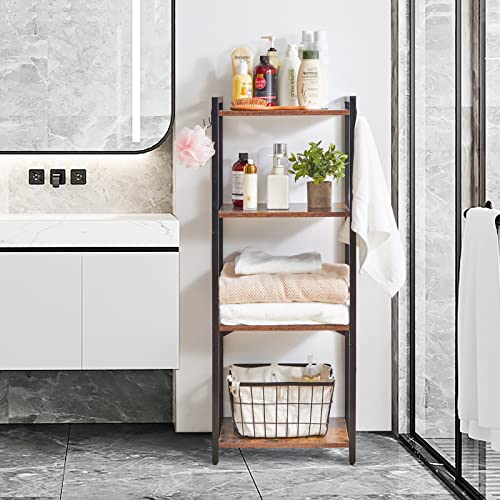 YMYNY Bookcase, 4-Tier Narrow Ladder Bookshelf, Freestanding Shelving Unit, Multifunctional Storage Rack, for Home Office Living Room Bedroom Kitchen, Plant Stand, Rustic Brown, 44*16.9*11.4"UHBC004H