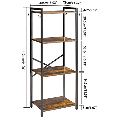 YMYNY Bookcase, 4-Tier Narrow Ladder Bookshelf, Freestanding Shelving Unit, Multifunctional Storage Rack, for Home Office Living Room Bedroom Kitchen, Plant Stand, Rustic Brown, 44*16.9*11.4"UHBC004H