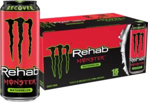 monster rehab watermelon + energy, energy drink, 15.5 ounce (pack of 15)