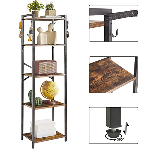 YMYNY Bookshelf, 5-Tier Ladder Shelf Organizer, Narrow Shelving Unit, Corner Storage Racks, Large Capacity Bookcase, for Home Office Living Room Balcony Bathroom, 57.7" H, Metal Frame,UHBC005H