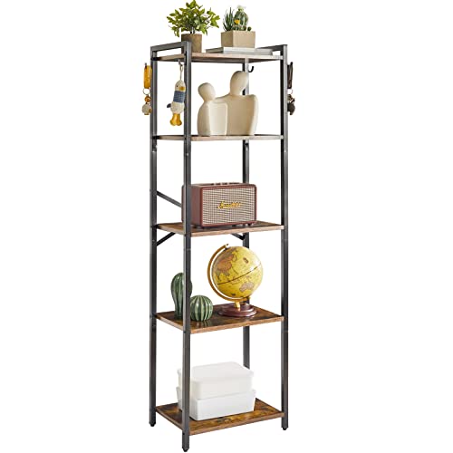 YMYNY Bookshelf, 5-Tier Ladder Shelf Organizer, Narrow Shelving Unit, Corner Storage Racks, Large Capacity Bookcase, for Home Office Living Room Balcony Bathroom, 57.7" H, Metal Frame,UHBC005H