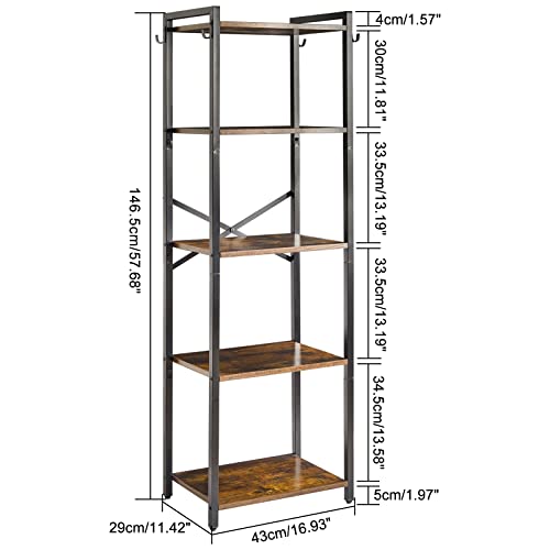 YMYNY Bookshelf, 5-Tier Ladder Shelf Organizer, Narrow Shelving Unit, Corner Storage Racks, Large Capacity Bookcase, for Home Office Living Room Balcony Bathroom, 57.7" H, Metal Frame,UHBC005H